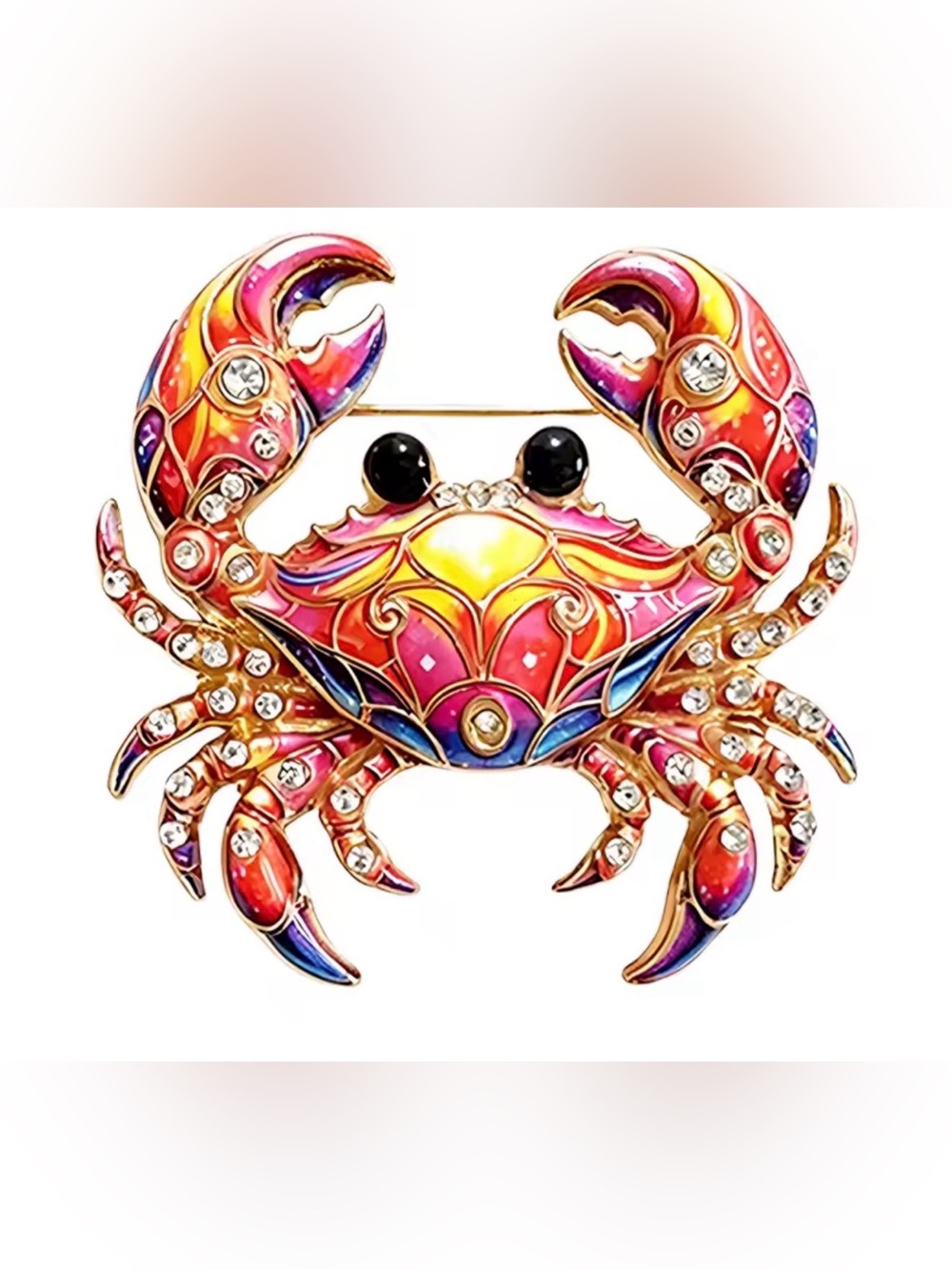 Anthropologie Colorful Enamel Crab Brooch Rhinestone Statement Coastal NWOT